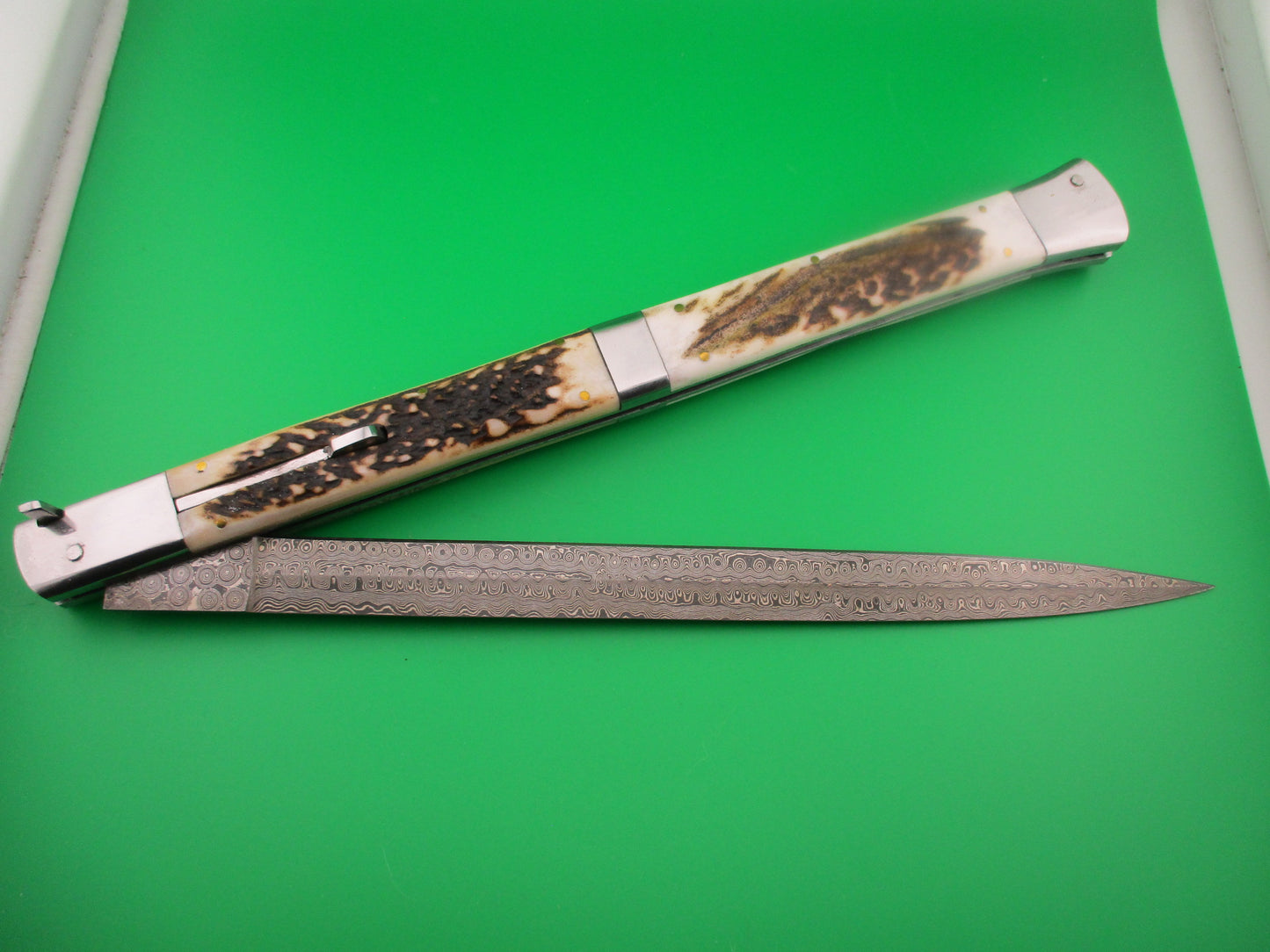 Large Custom 61cm (24 inch) Prioletta Monster Damascus & Stag Automatic knife