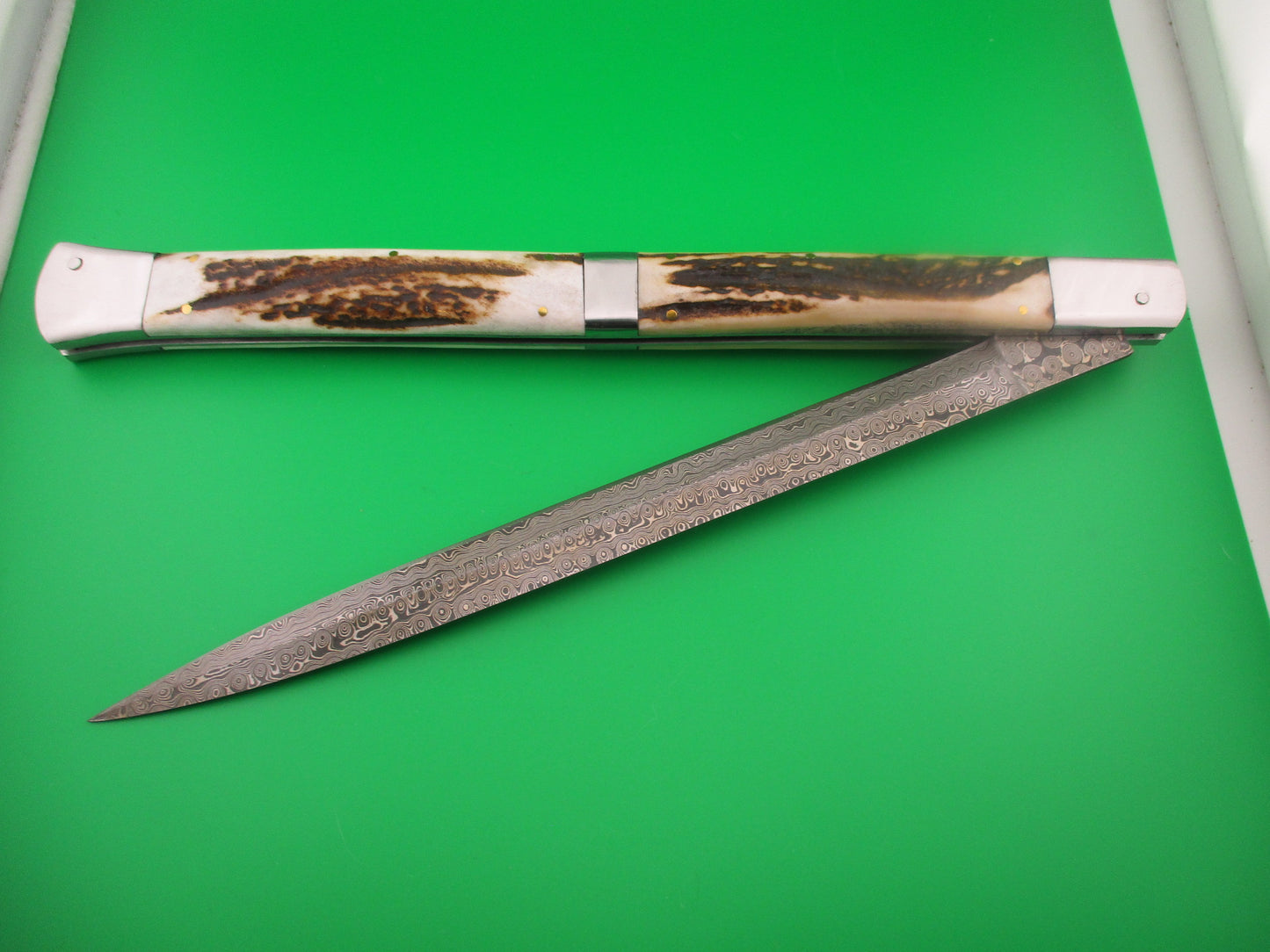 Large Custom 61cm (24 inch) Prioletta Monster Damascus & Stag Automatic knife