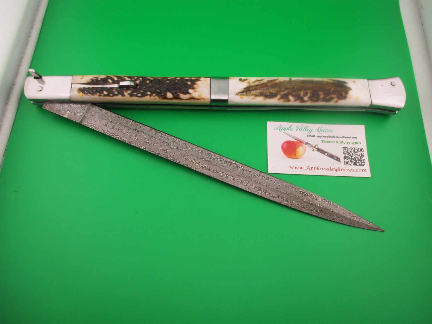 Large Custom 61cm (24 inch) Prioletta Monster Damascus & Stag Automatic knife