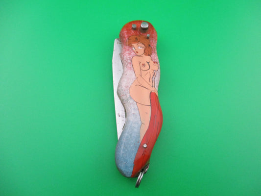 Russian Prison knife Nude woman red cloth switchblade keychain