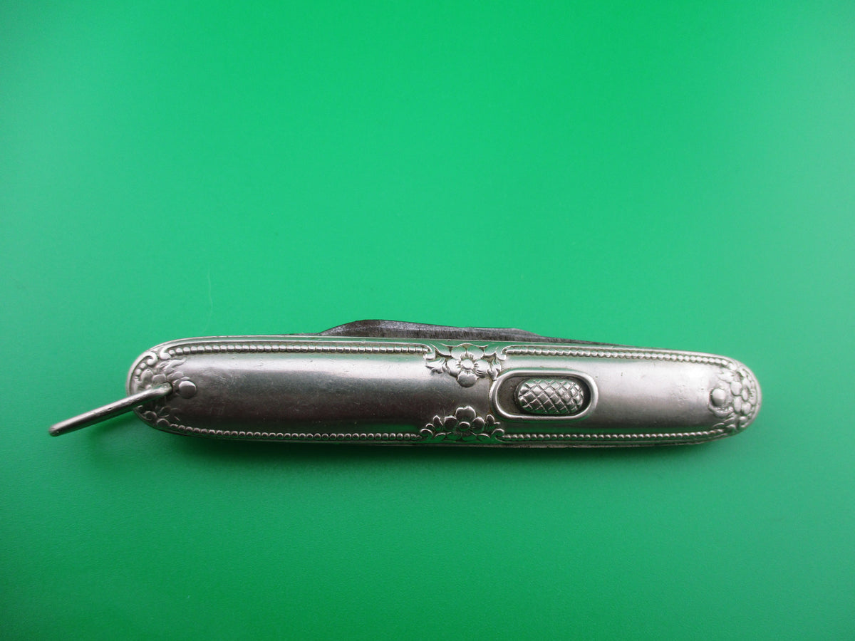 z Flylock Double Silver colored Ornate metal handled switchblade knife ...