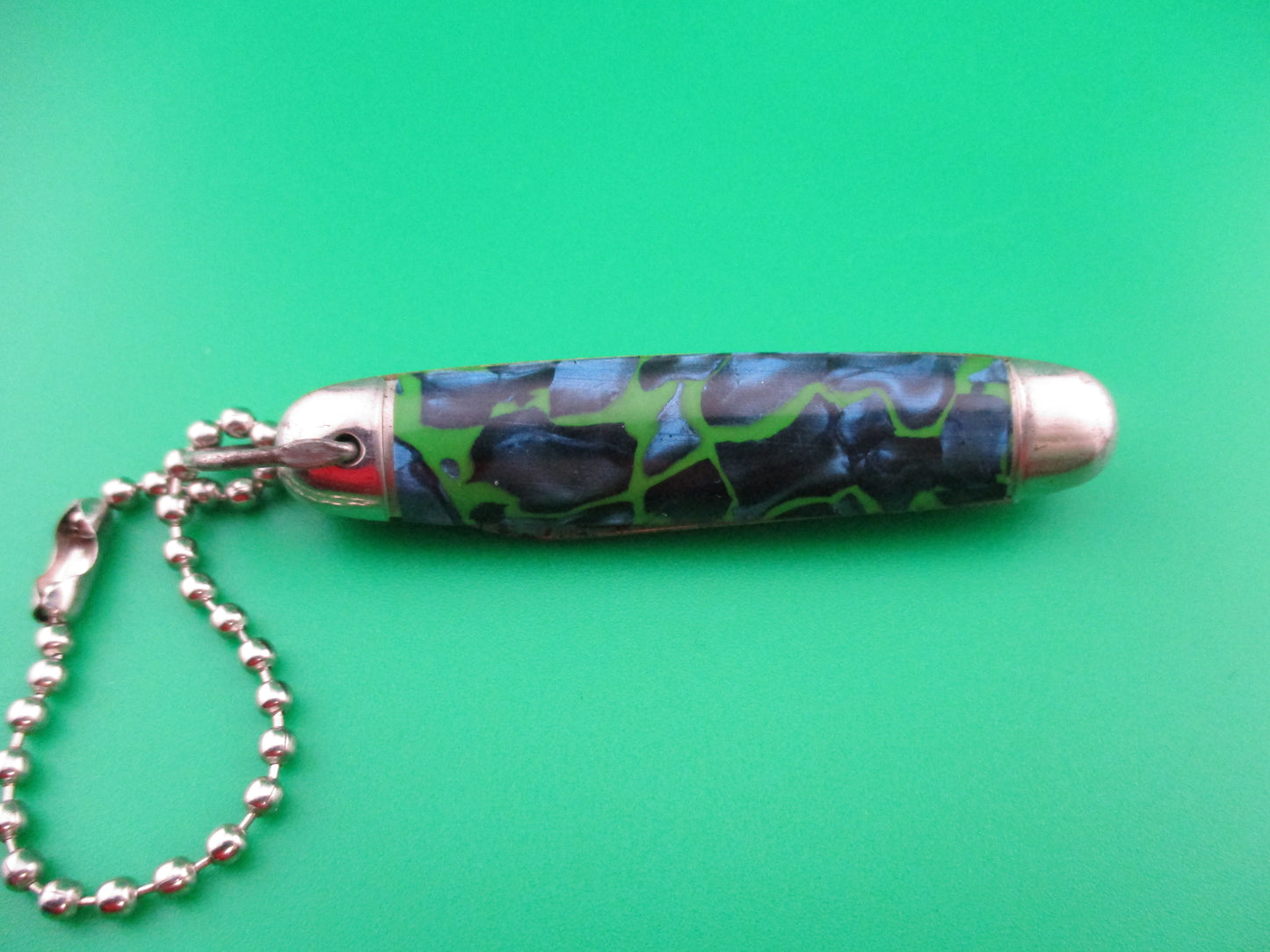 Imperial Keychain Blue Pearl Green swirl switchblade knife