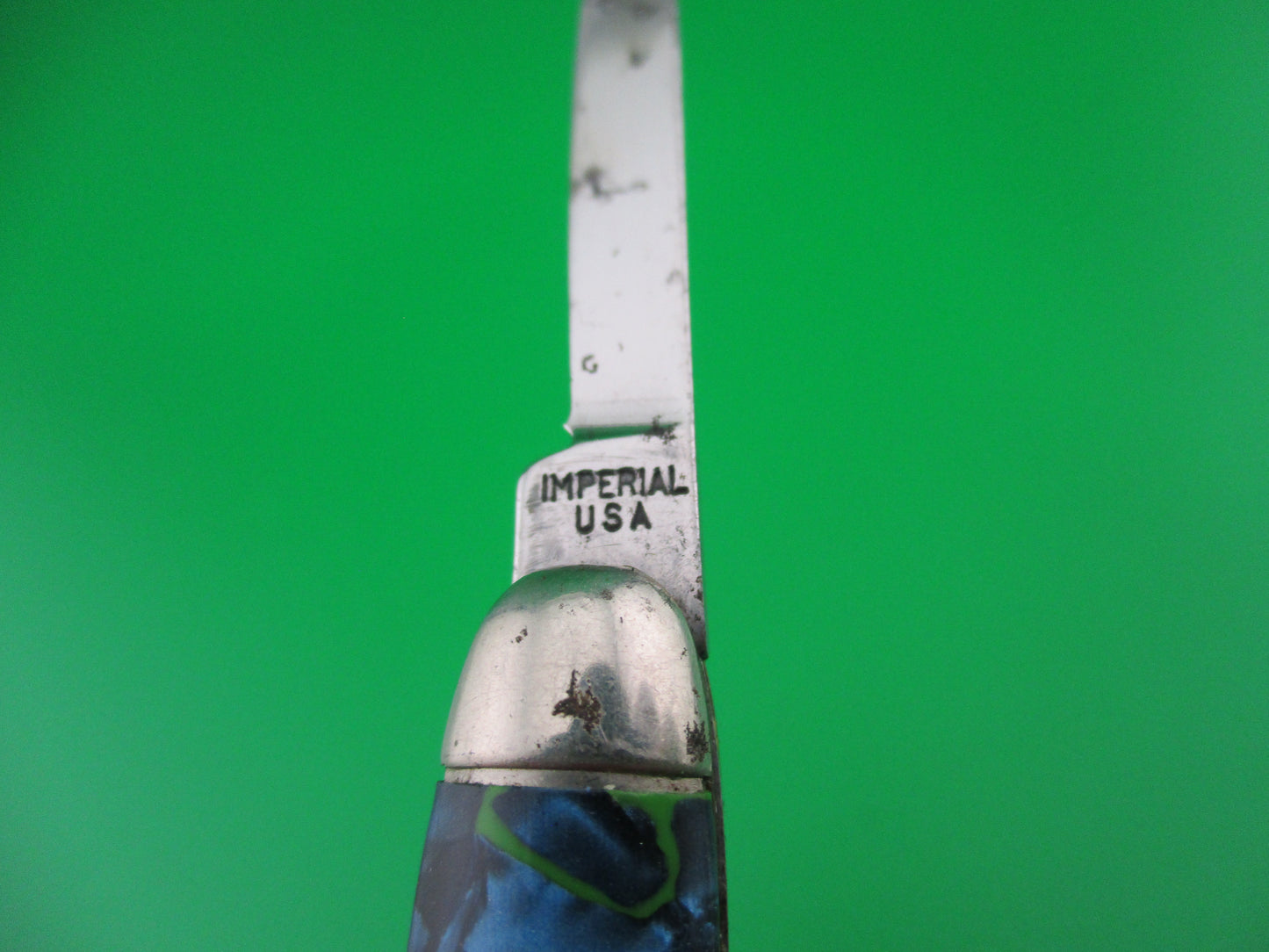 Imperial Keychain Blue Pearl Green swirl switchblade knife