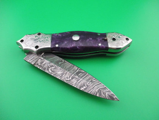 z Damascus Purple Custom switchblade
