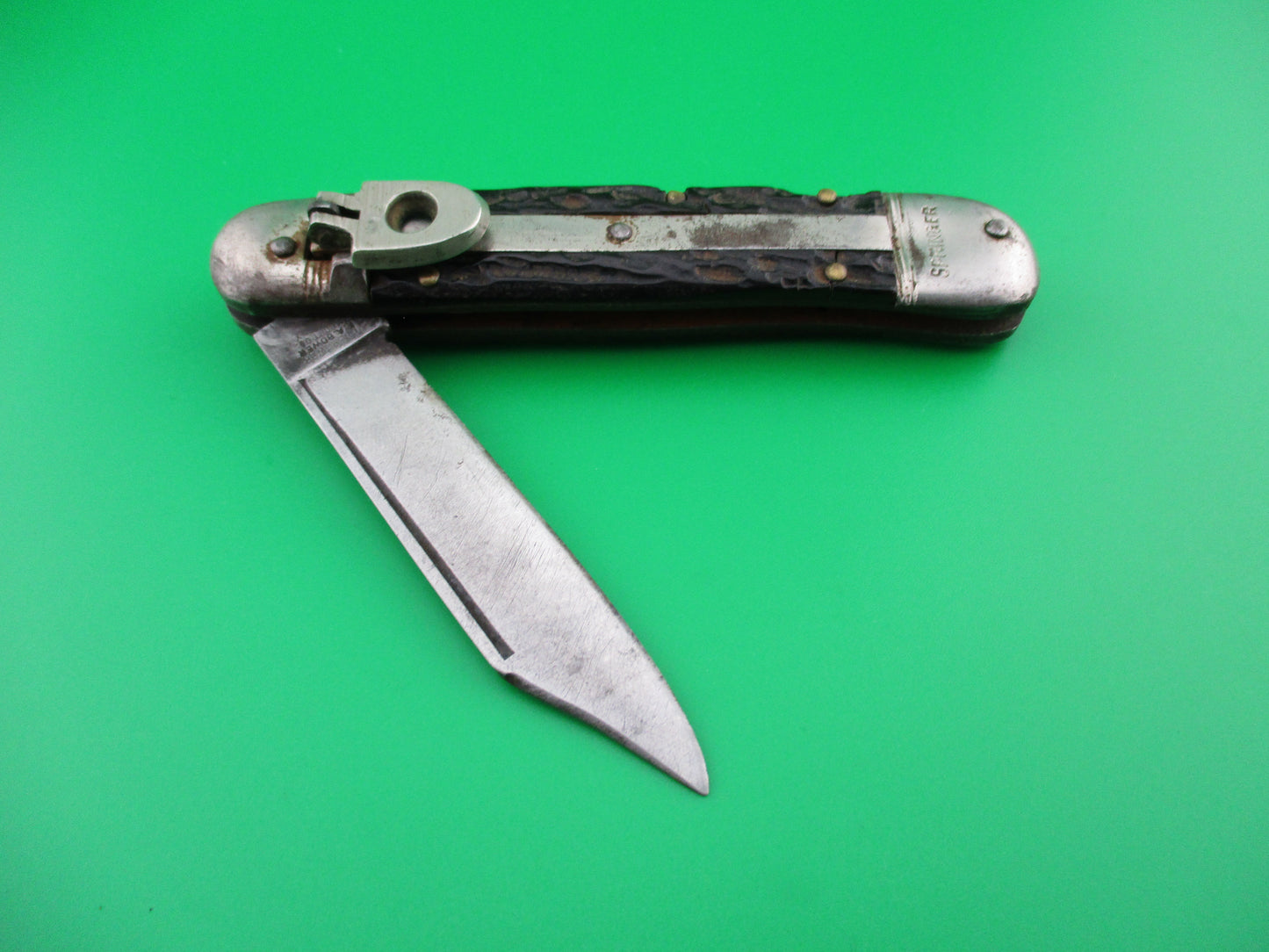 German SPRINGER F.A. BOWER bone lever automatic knife