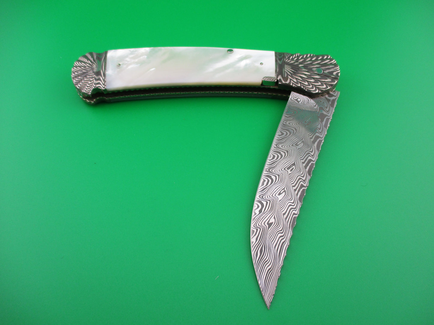 Ken Steigerwalt Prototype Damascus Mother of Pearl Lefty Automatic Custom knife