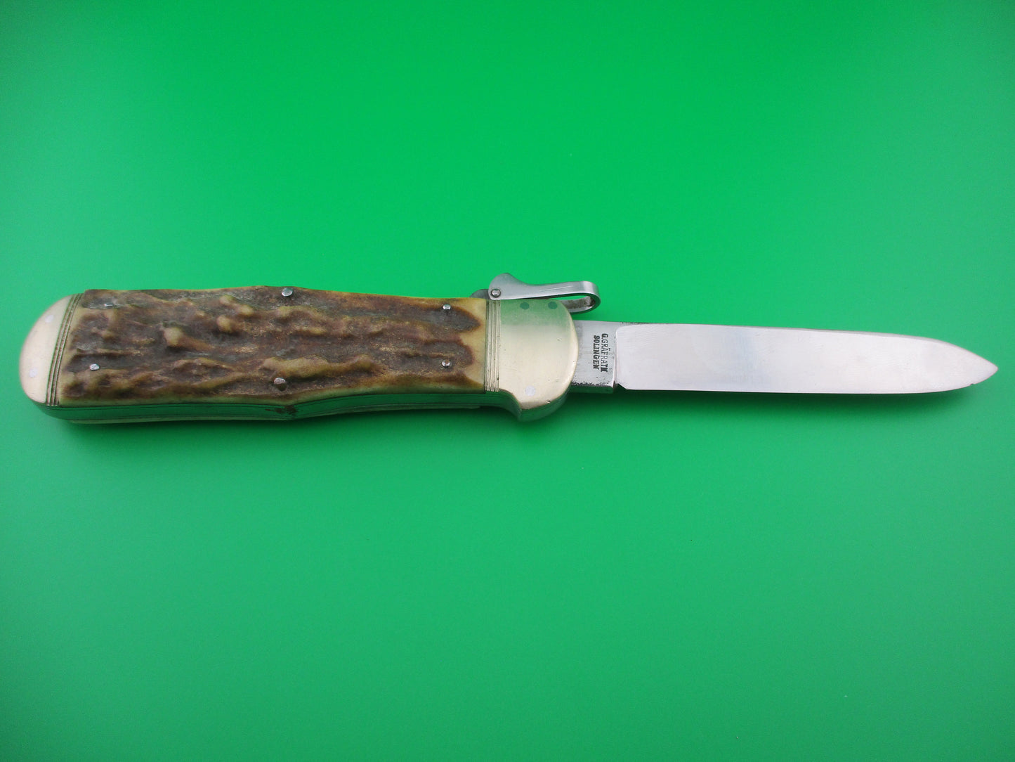 G. GRAFRATH SOLINGEN ROSTFREI German Stag Gravity knife