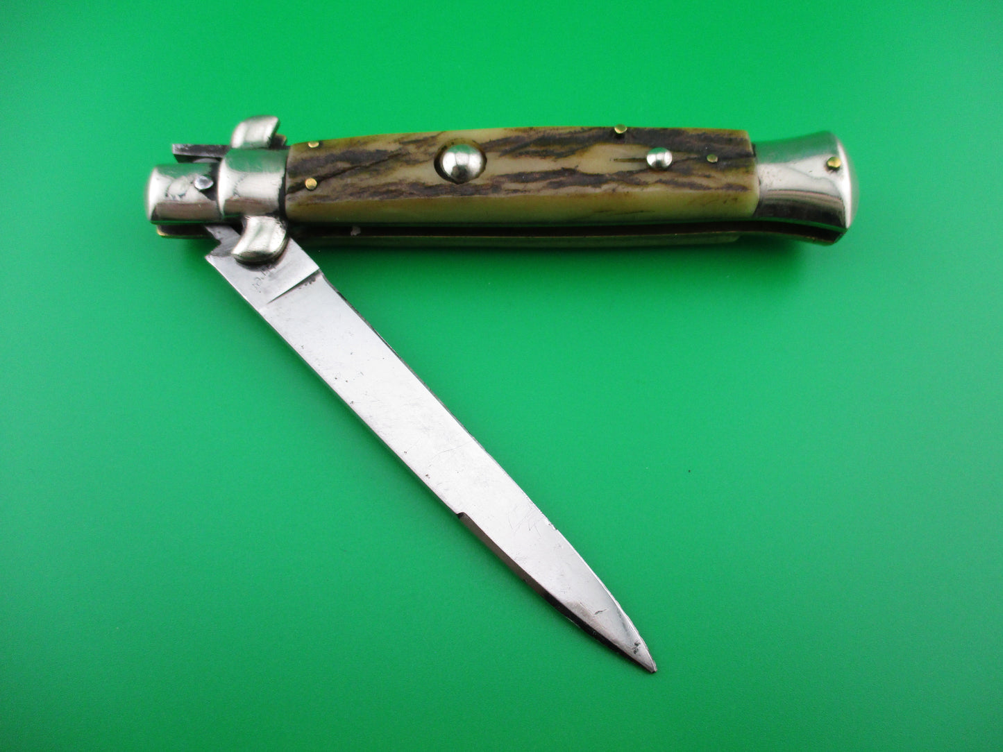 Rostfrei (slant) PATENT 22cm Italian Vintage Stag BoBc Stiletto automatic knife