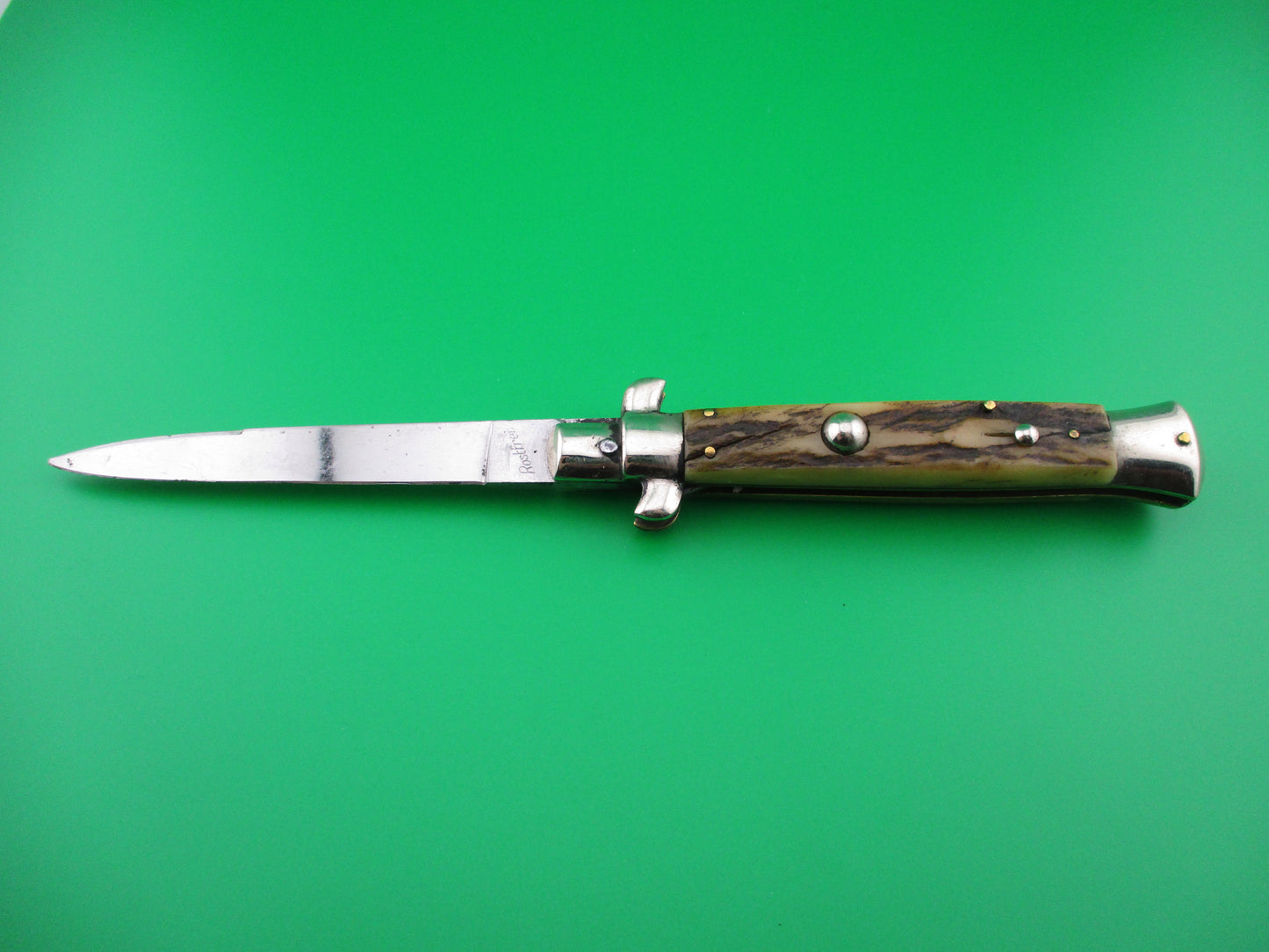 Rostfrei (slant) PATENT 22cm Italian Vintage Stag BoBc Stiletto automatic knife