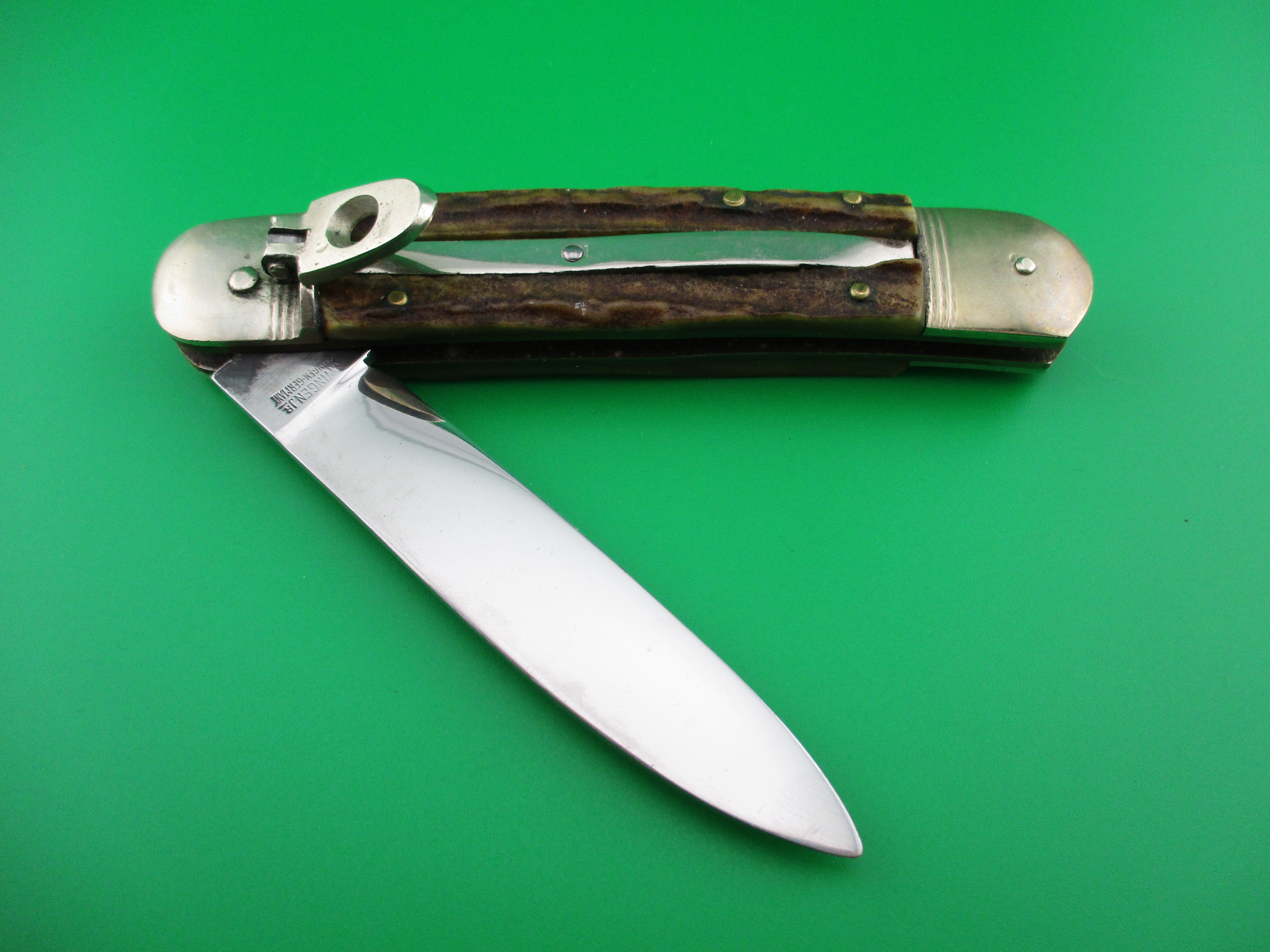 Anton Wingen Jr SOLINGEN GERMANY ROSTFREI 11cm Stag lever switchblade –  Apple Valley Knives