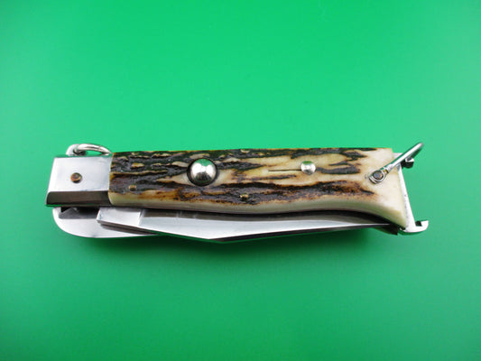 Jaguar INOX Italian 2 blade Shell puller STAG Ring pull switchblade camper knife