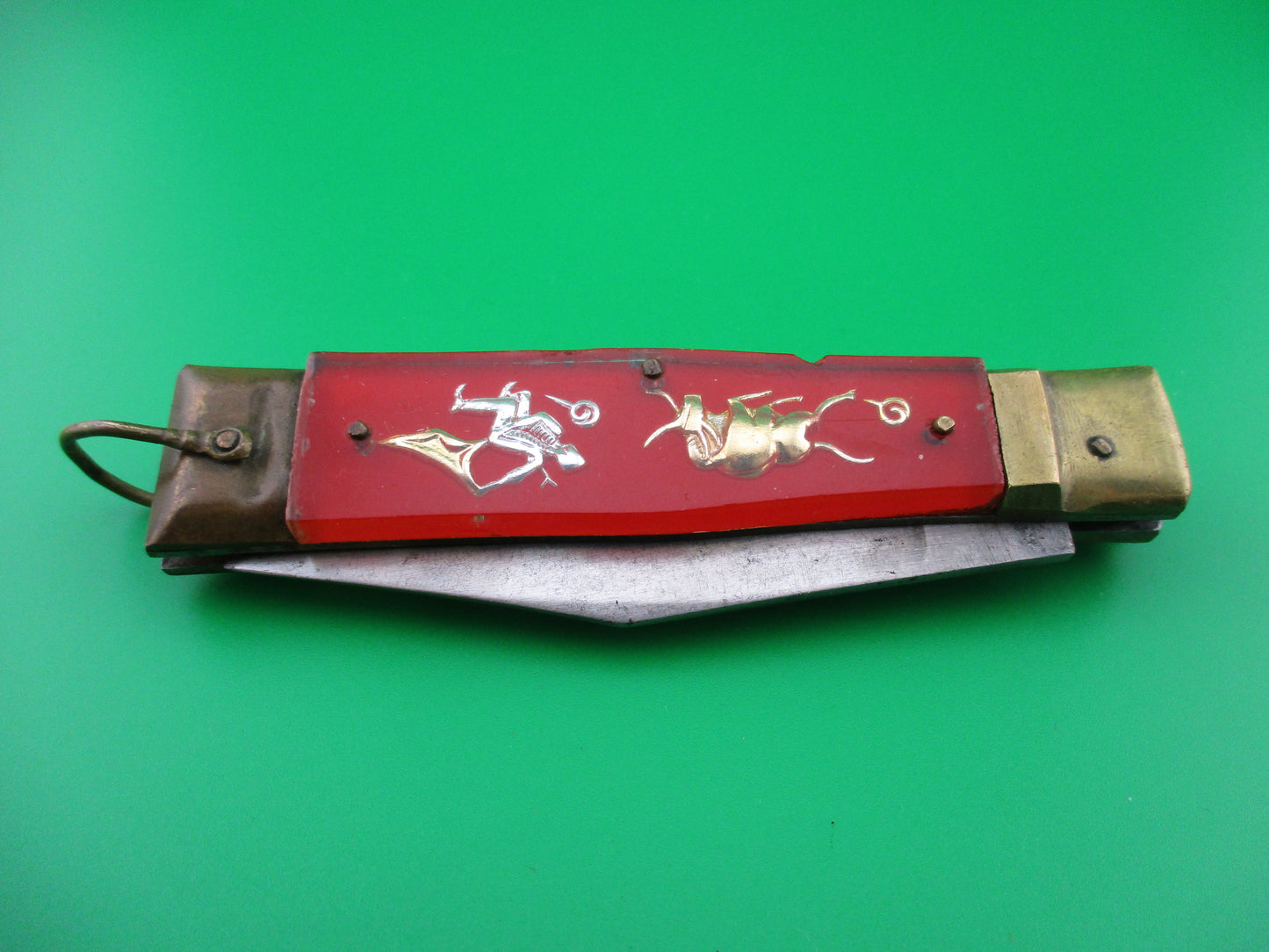 Bullfighter 19cm Red Gold Vintage Mexican Souvenir lever switchblade knife 2