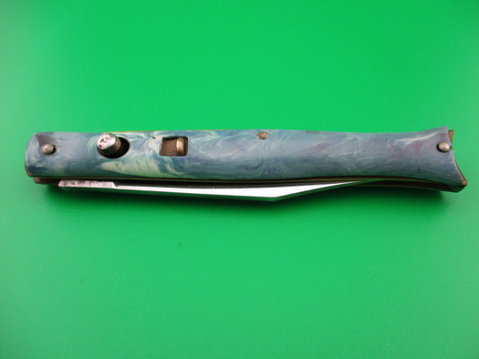 Edgemaster Fishtail Blue Pink swirl 1950s vintage switchblade