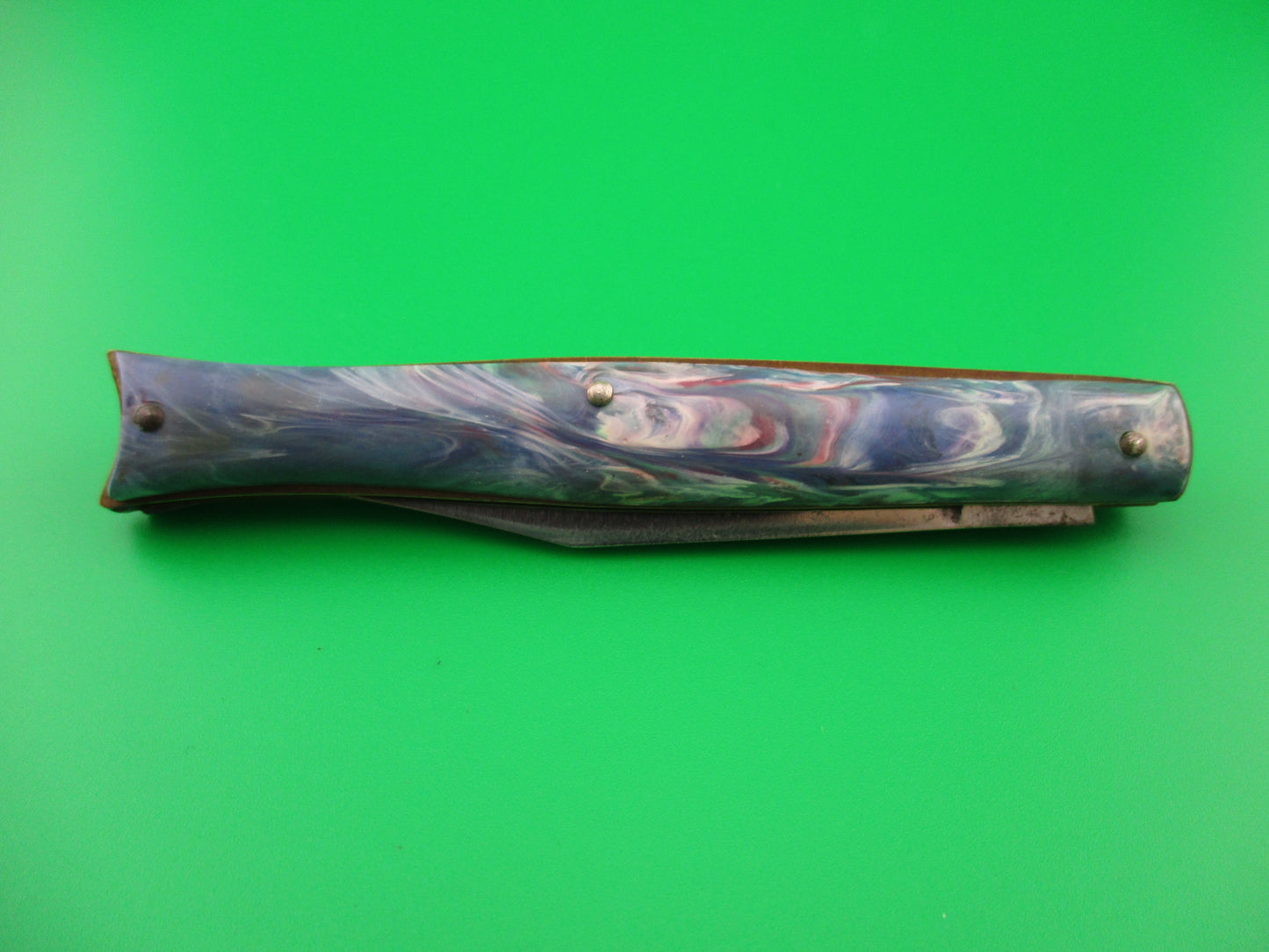 Edgemaster Fishtail Blue Pink swirl 1950s vintage switchblade