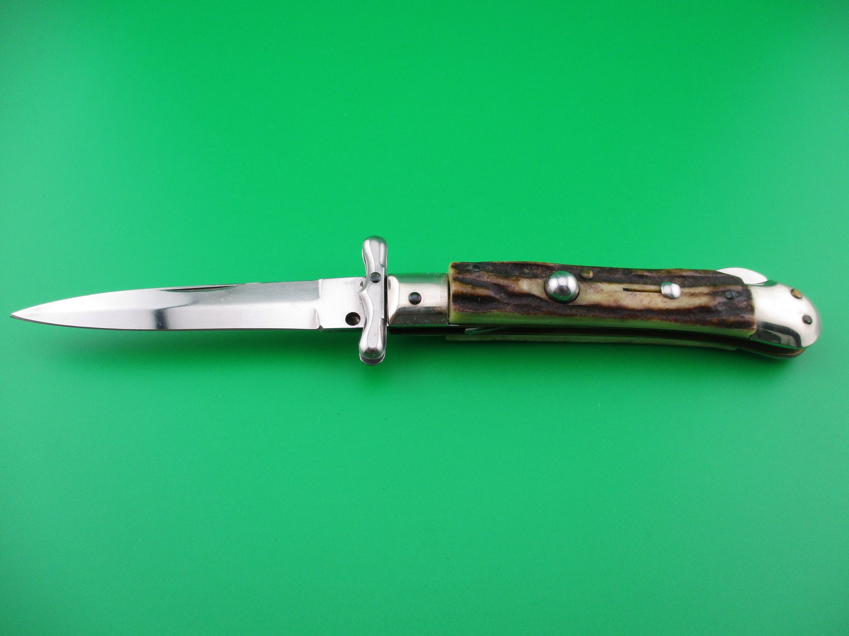 Medici Rostfrie Vintage 19cm Italian Stag swing guard dagger automatic ...