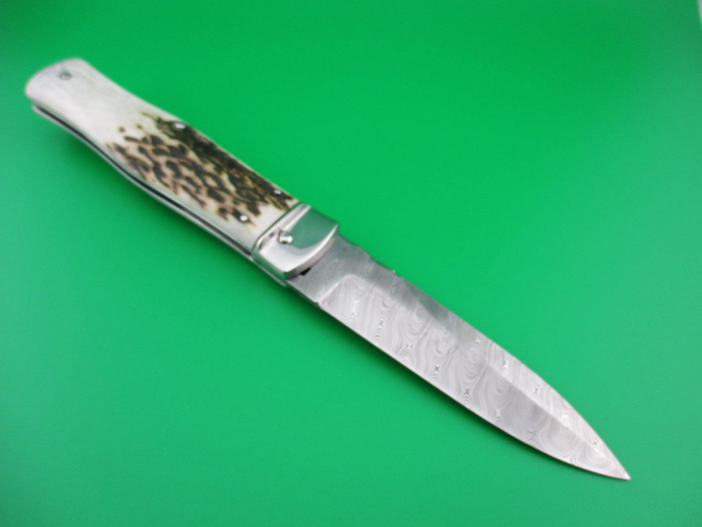 MIKOV STAINLESS STEEL Wildcat Stag Damascus Lever automatic knife