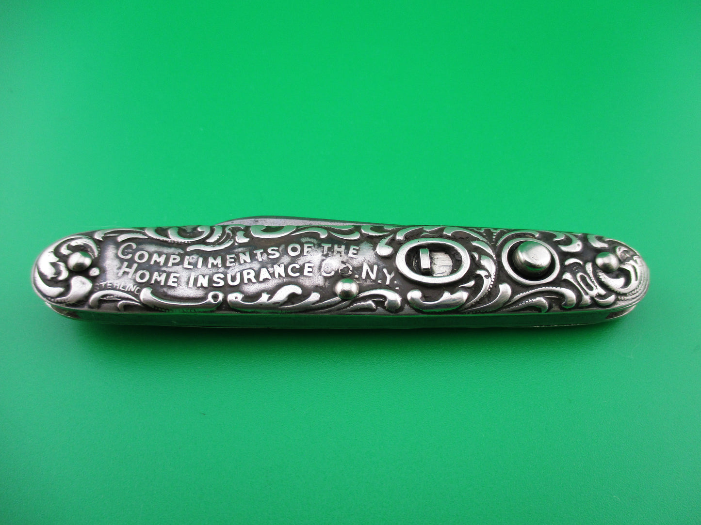 Schrade Cut Co medium double Sterling Silver Scroll switchblade knife