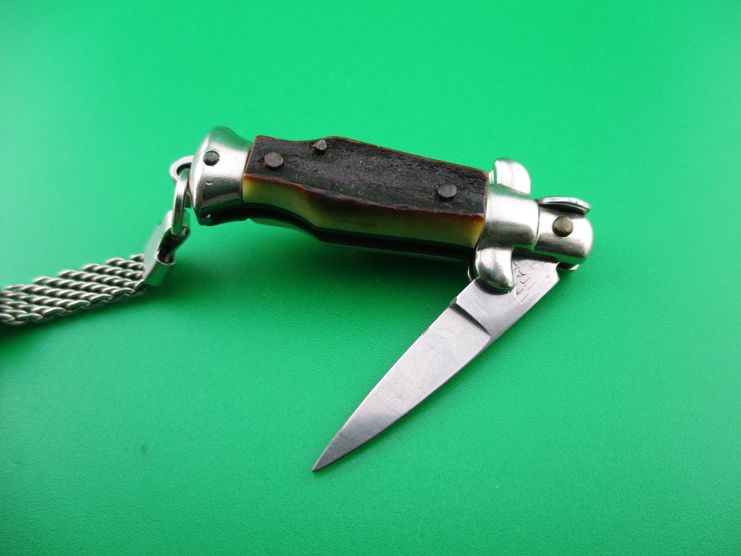 INOX ITALY Vintage Italian Stag Stiletto Keychain automatic knife