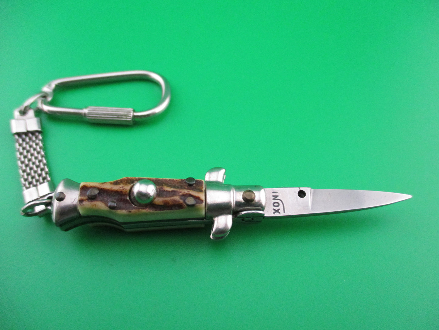 z INOX ITALY Vintage Italian Stag Stiletto Keychain automatic knife