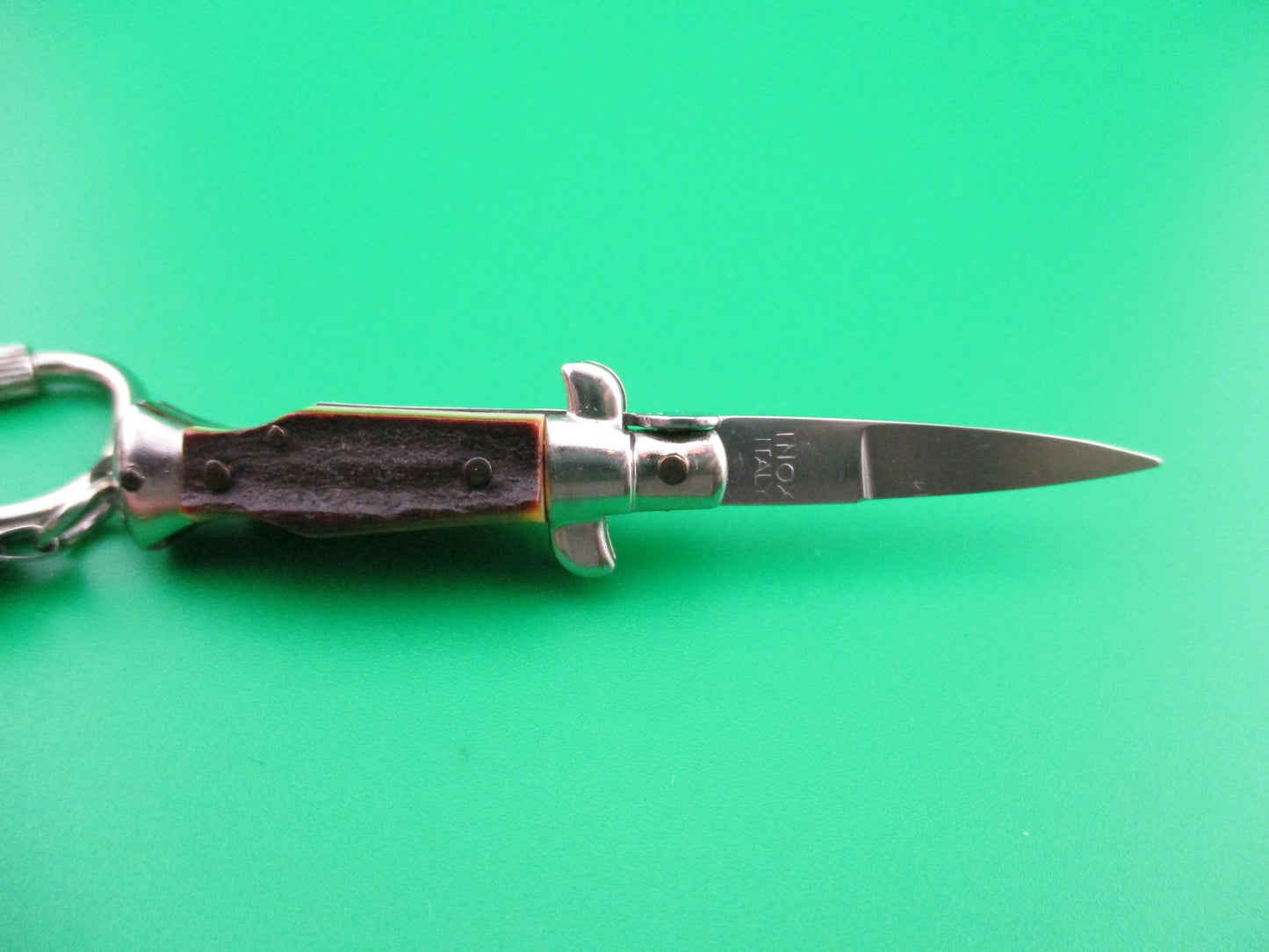 z INOX ITALY Vintage Italian Stag Stiletto Keychain automatic knife