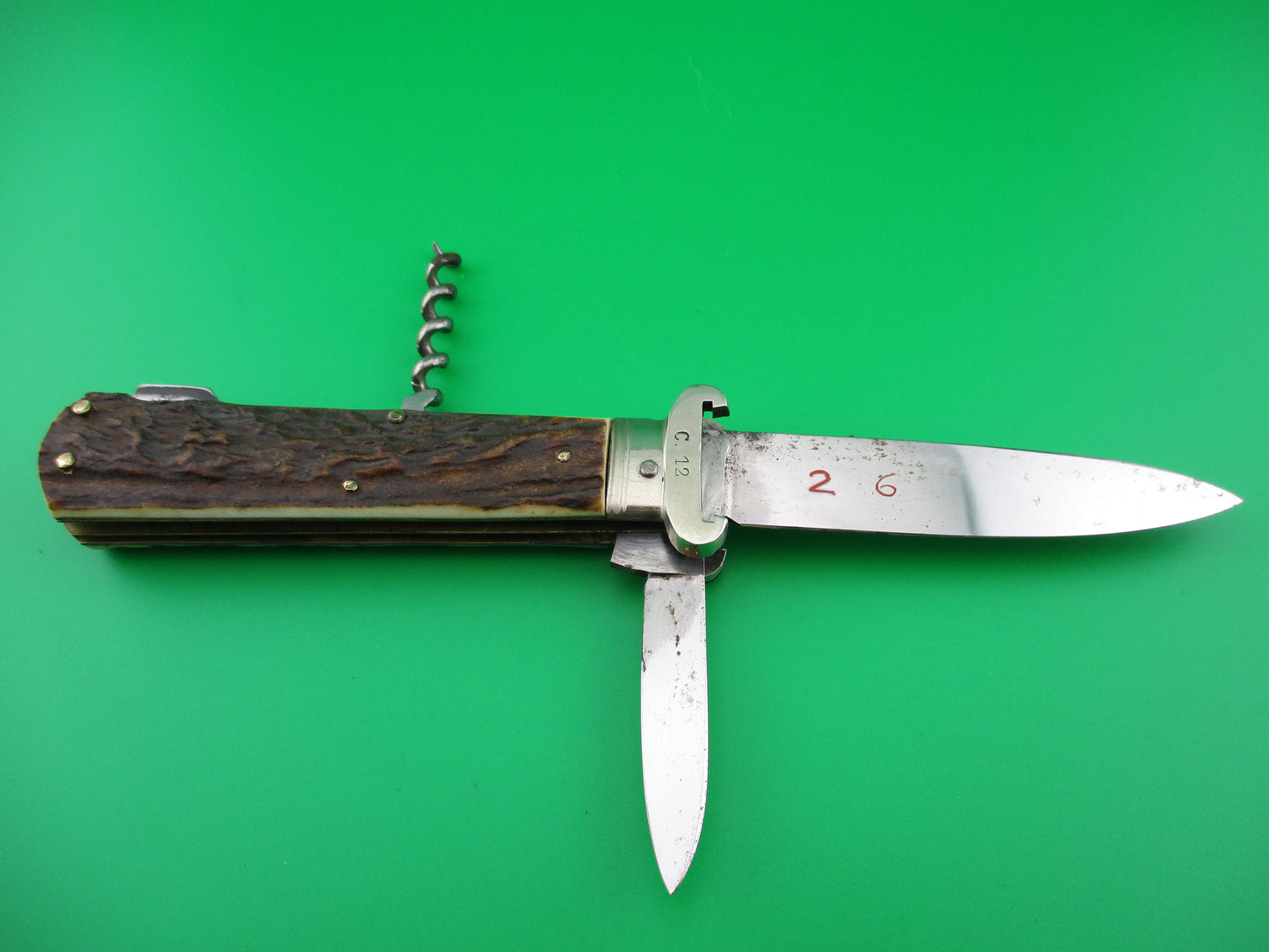 Weltersbach SOLINGEN Germany NOS Stag Shell Puller Corkscrew multi blade Manual knife