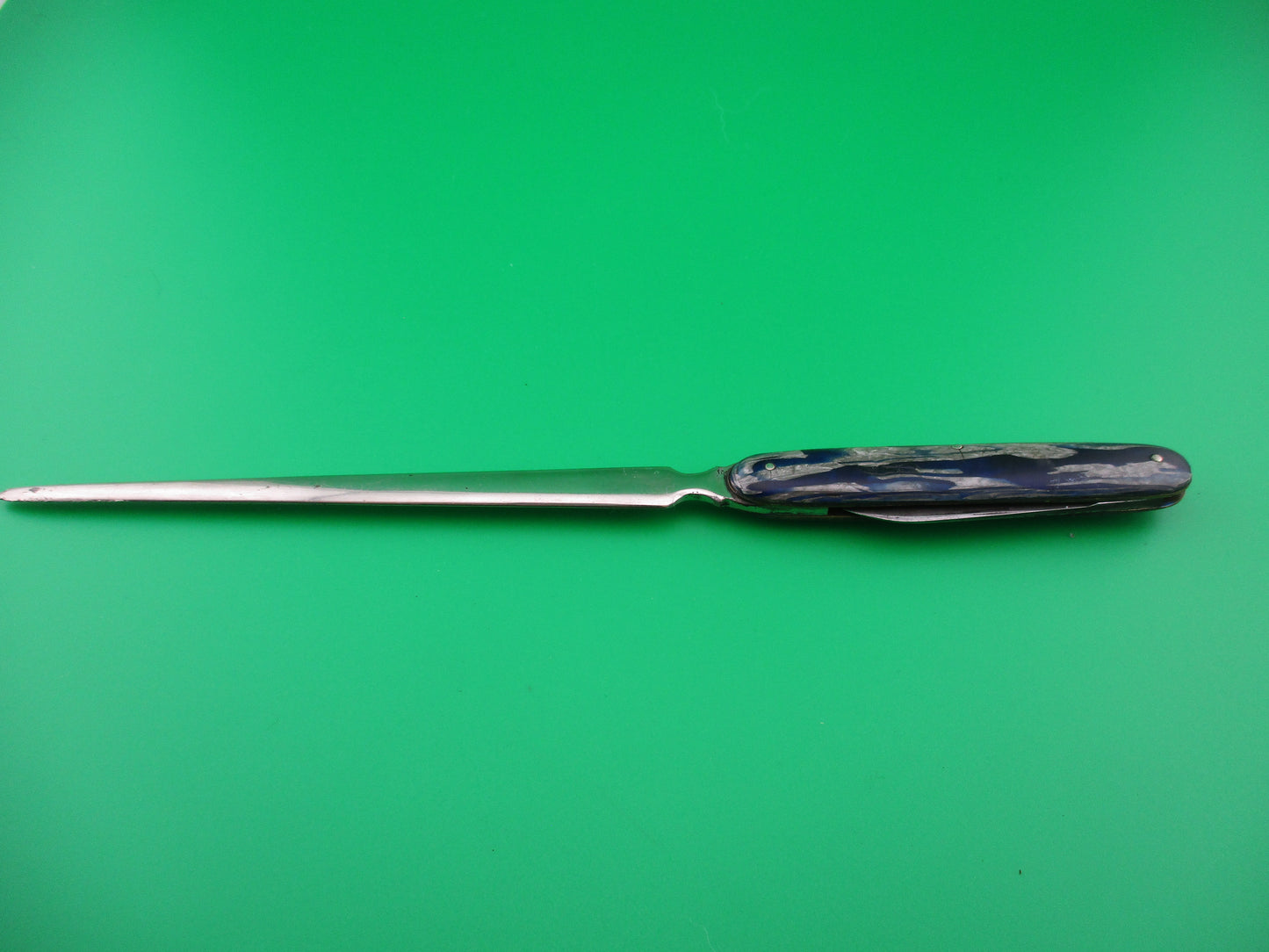 Presto Letter Opener Blue Silver Vintage office tool switchblade