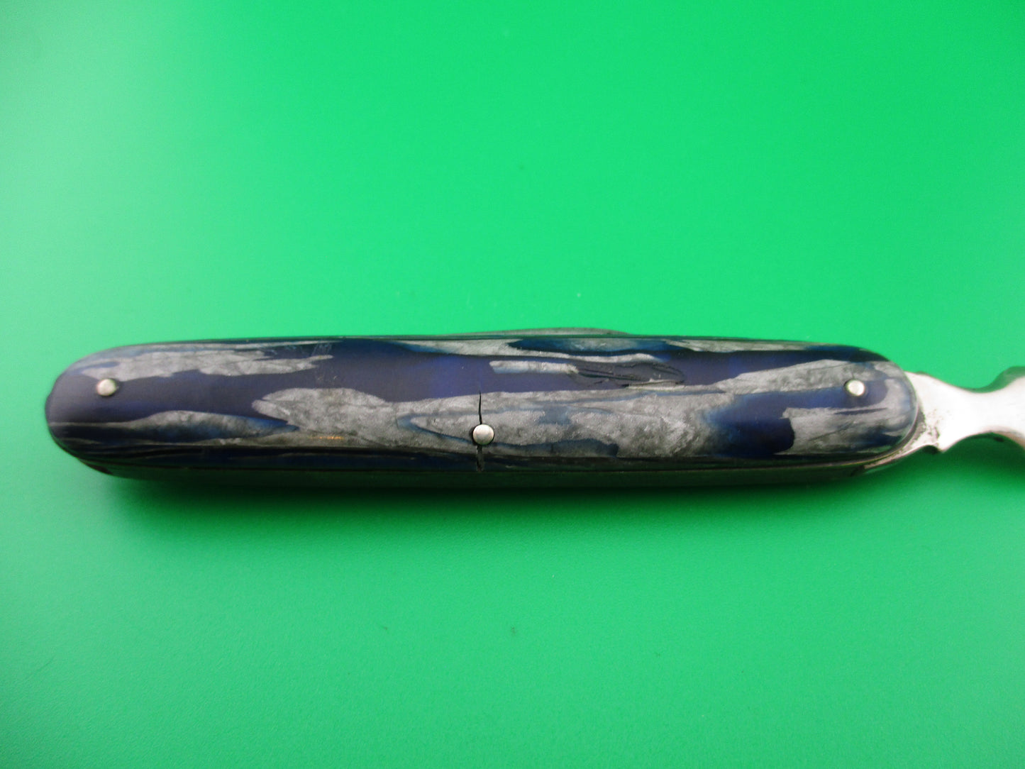 Presto Letter Opener Blue Silver Vintage office tool switchblade