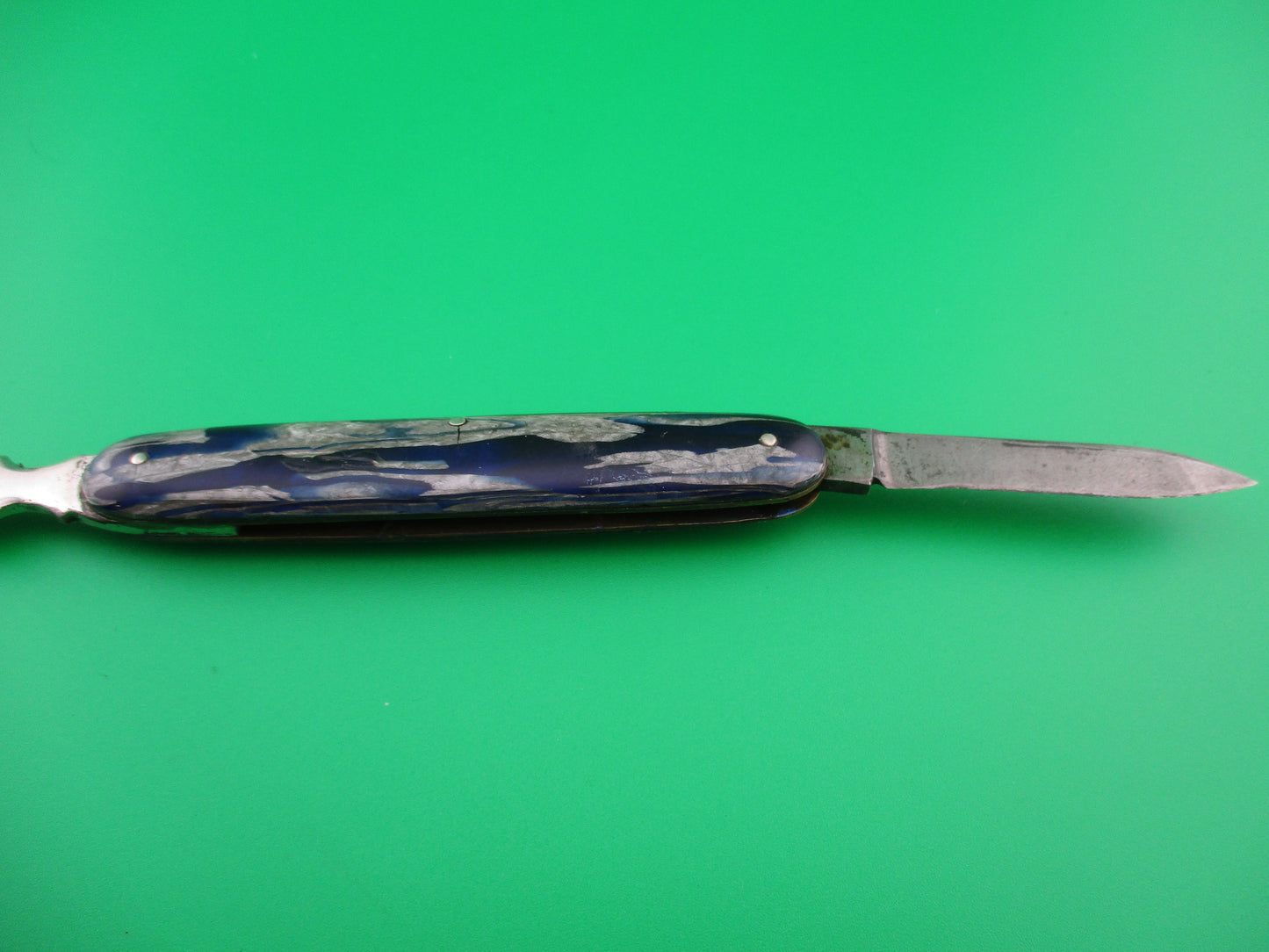 Presto Letter Opener Blue Silver Vintage office tool switchblade