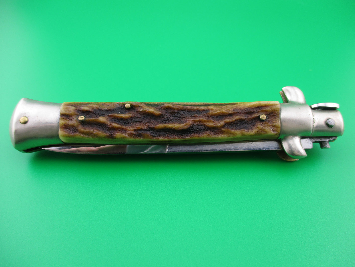 M Italy INOX 23cm Italian Stag Transitional stiletto switchblade knife ...