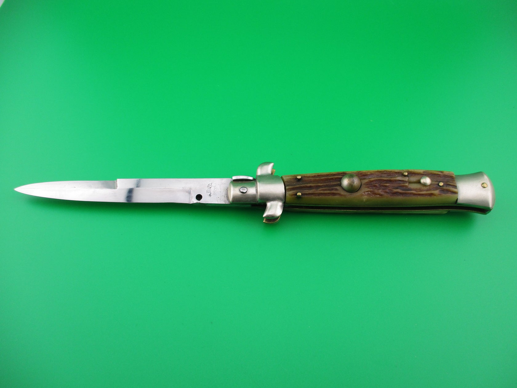 M Italy INOX 23cm Italian Stag Transitional stiletto switchblade knife ...
