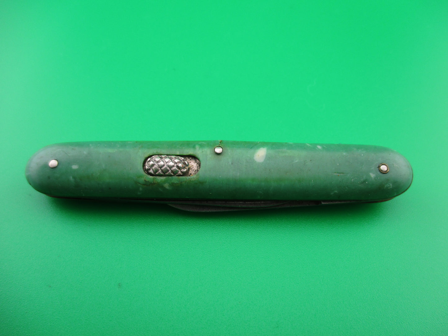 Flylock Small Double Green Mottled celluloid scales switchblade