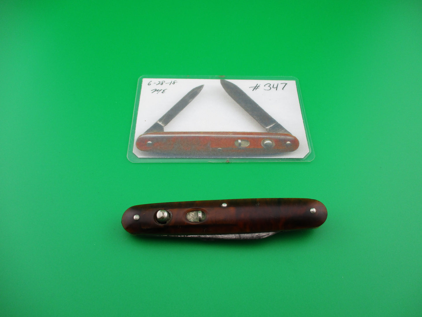 PRESTO double Tortoise celluloid Etched switchblade Book Knife