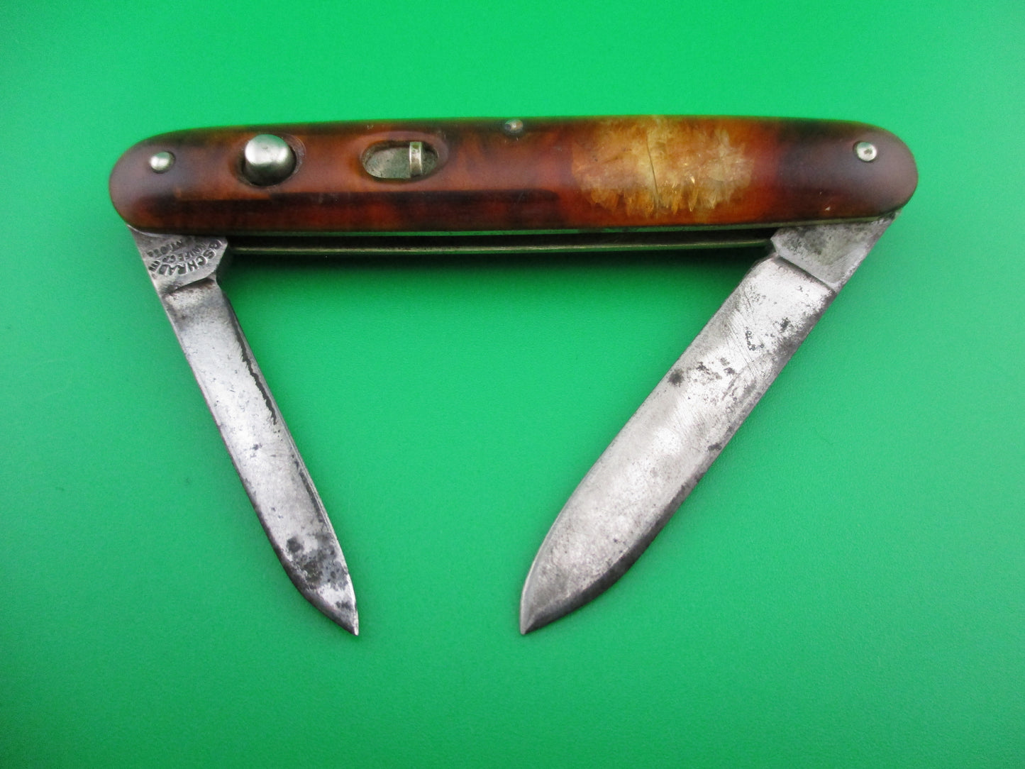 PRESTO double Tortoise celluloid Etched switchblade Book Knife