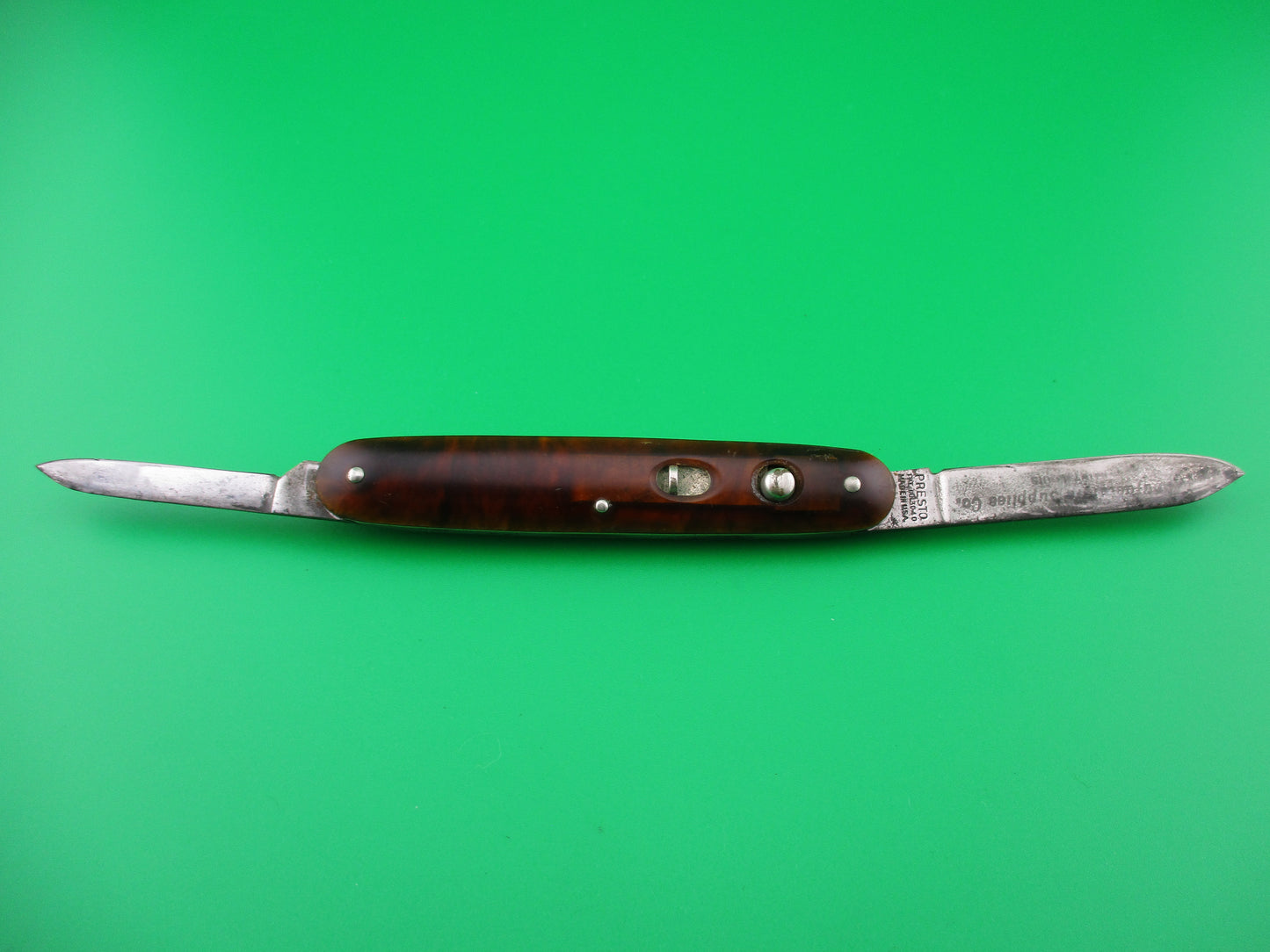 PRESTO double Tortoise celluloid Etched switchblade Book Knife