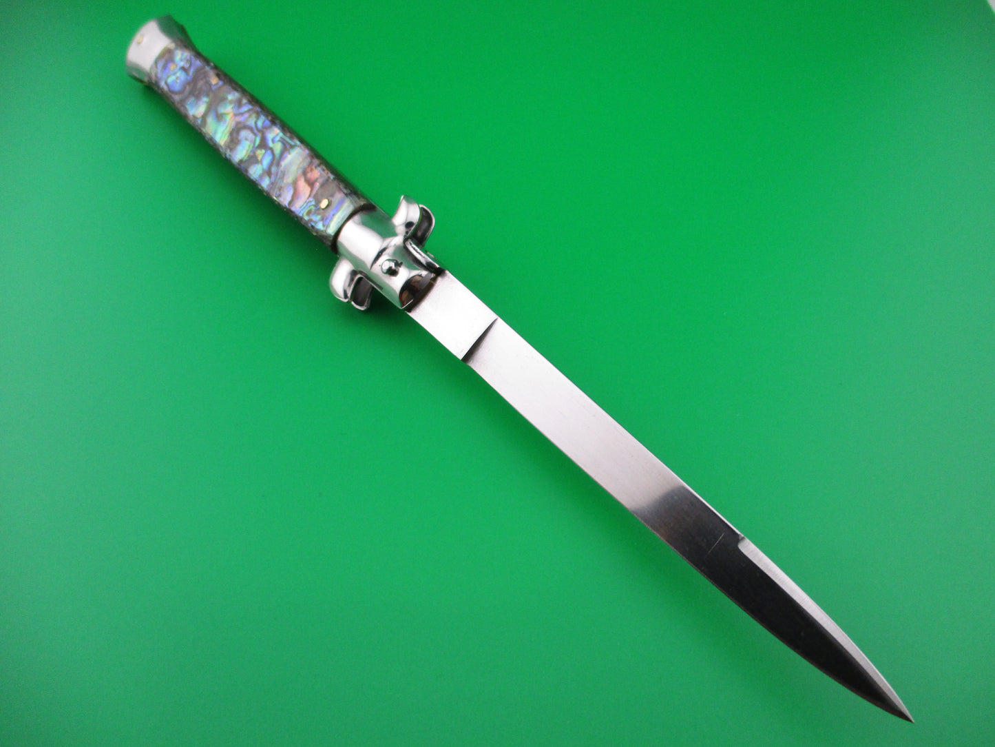 INOX 28cm Vintage Italian Swivel bolster Abalone Stiletto switchblade knife