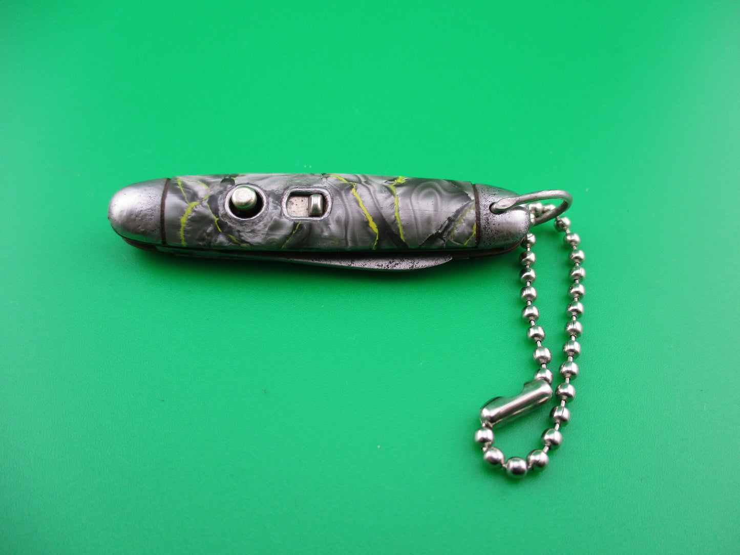 Imperial Jackomatic Jr Keychain switchblade Gray Pearl Yellow swirl cell