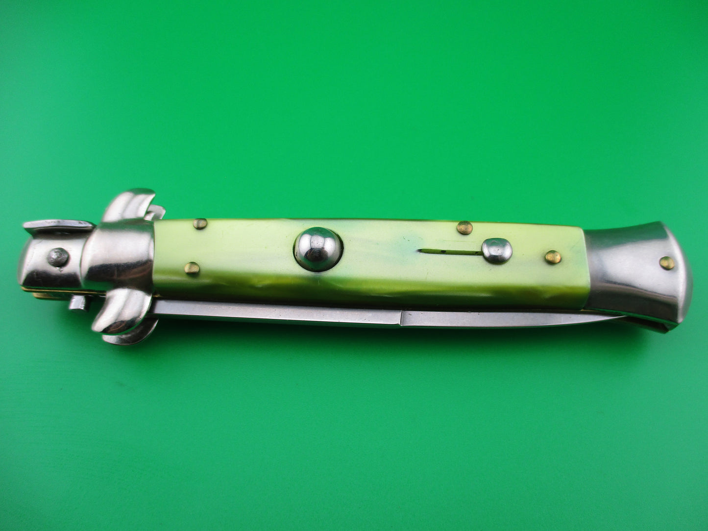 z ITALY INOX 22cm Stiletto Green Pearlex Bayonet blade automatic knife