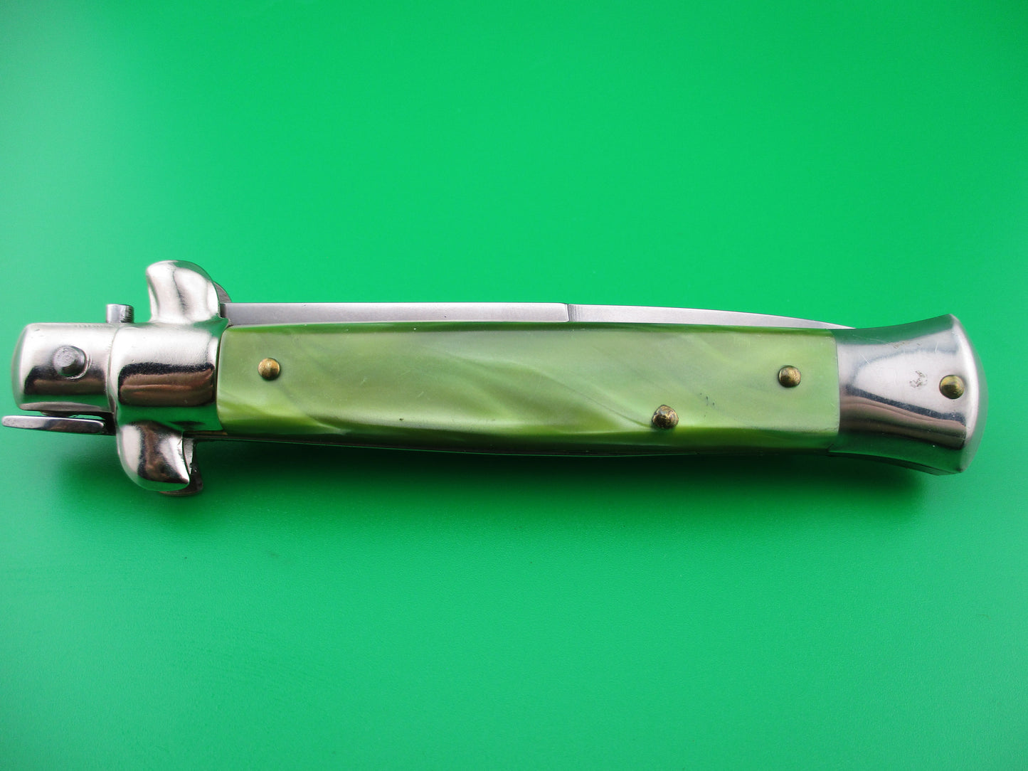 ITALY INOX 22cm Stiletto Green Pearlex Bayonet blade automatic knife