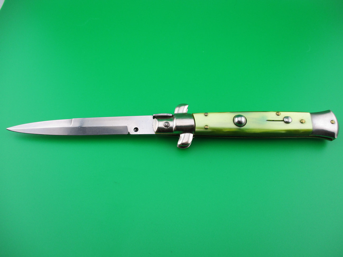 ITALY INOX 22cm Stiletto Green Pearlex Bayonet blade automatic knife