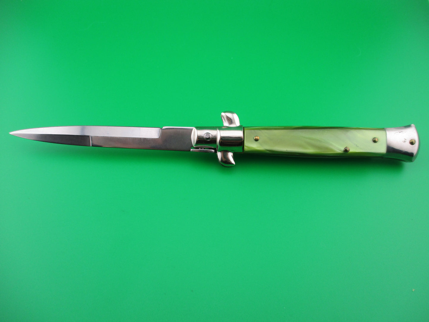 ITALY INOX 22cm Stiletto Green Pearlex Bayonet blade automatic knife