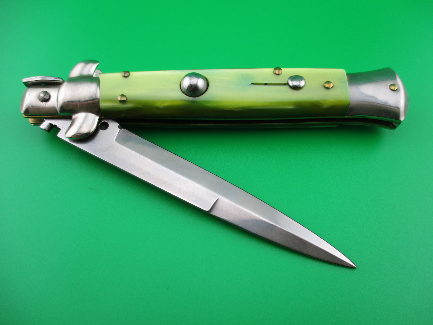 z ITALY INOX 22cm Stiletto Green Pearlex Bayonet blade automatic knife