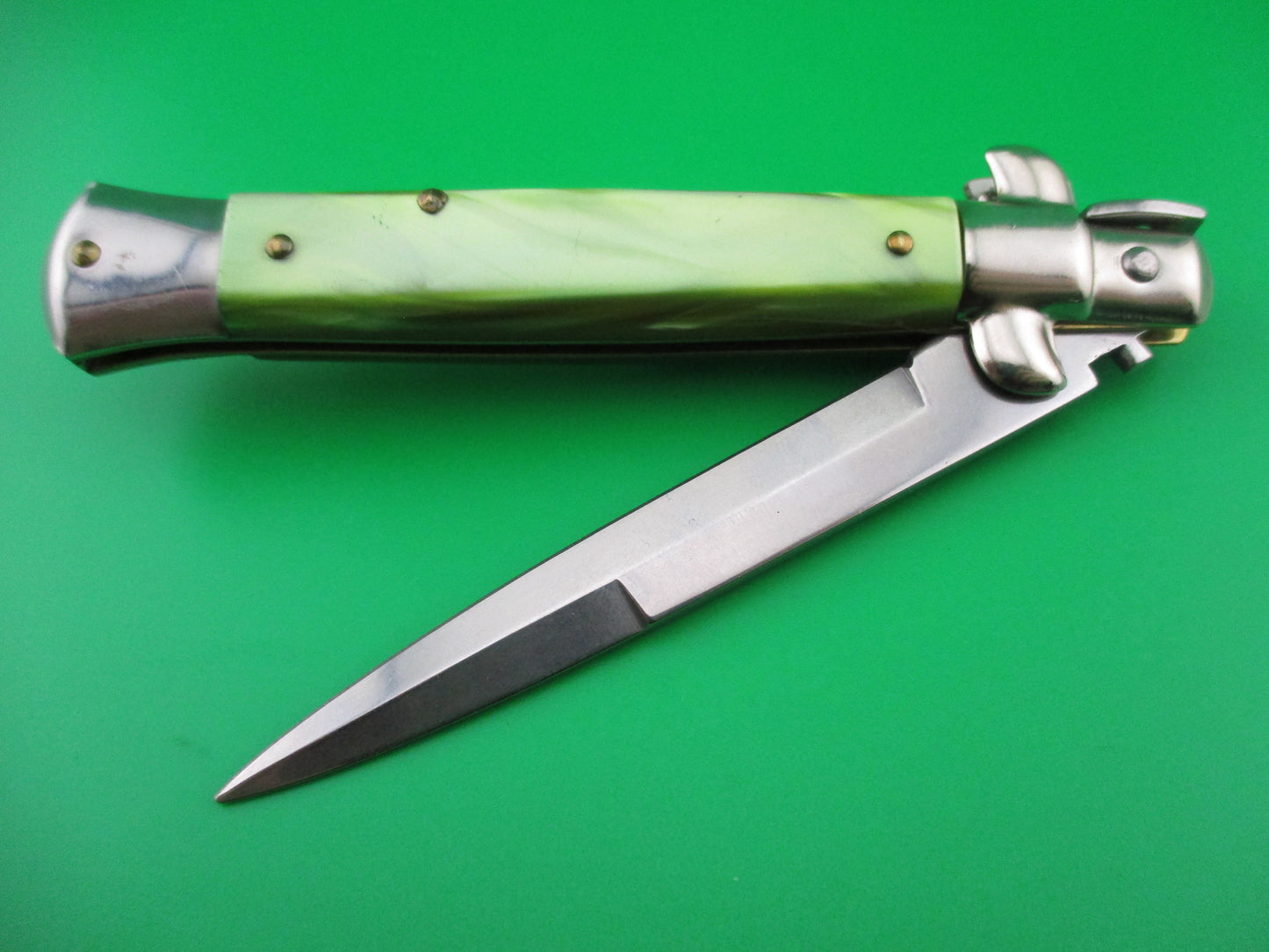 z ITALY INOX 22cm Stiletto Green Pearlex Bayonet blade automatic knife