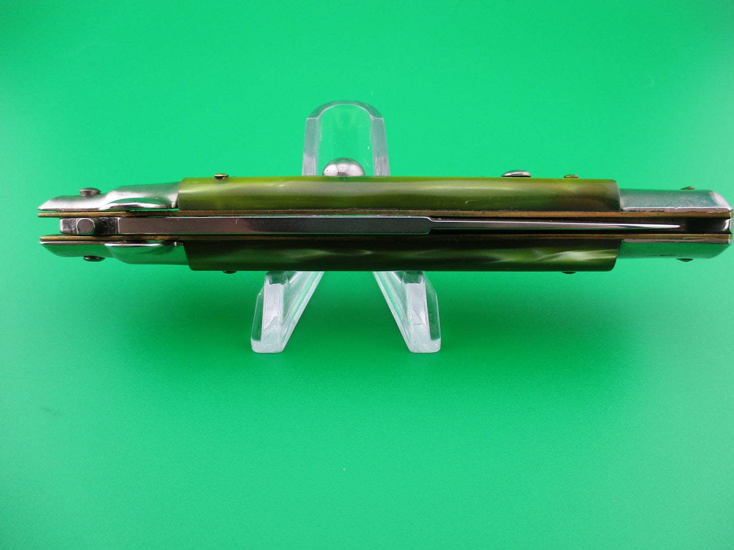 ITALY INOX 22cm Stiletto Green Pearlex Bayonet blade automatic knife