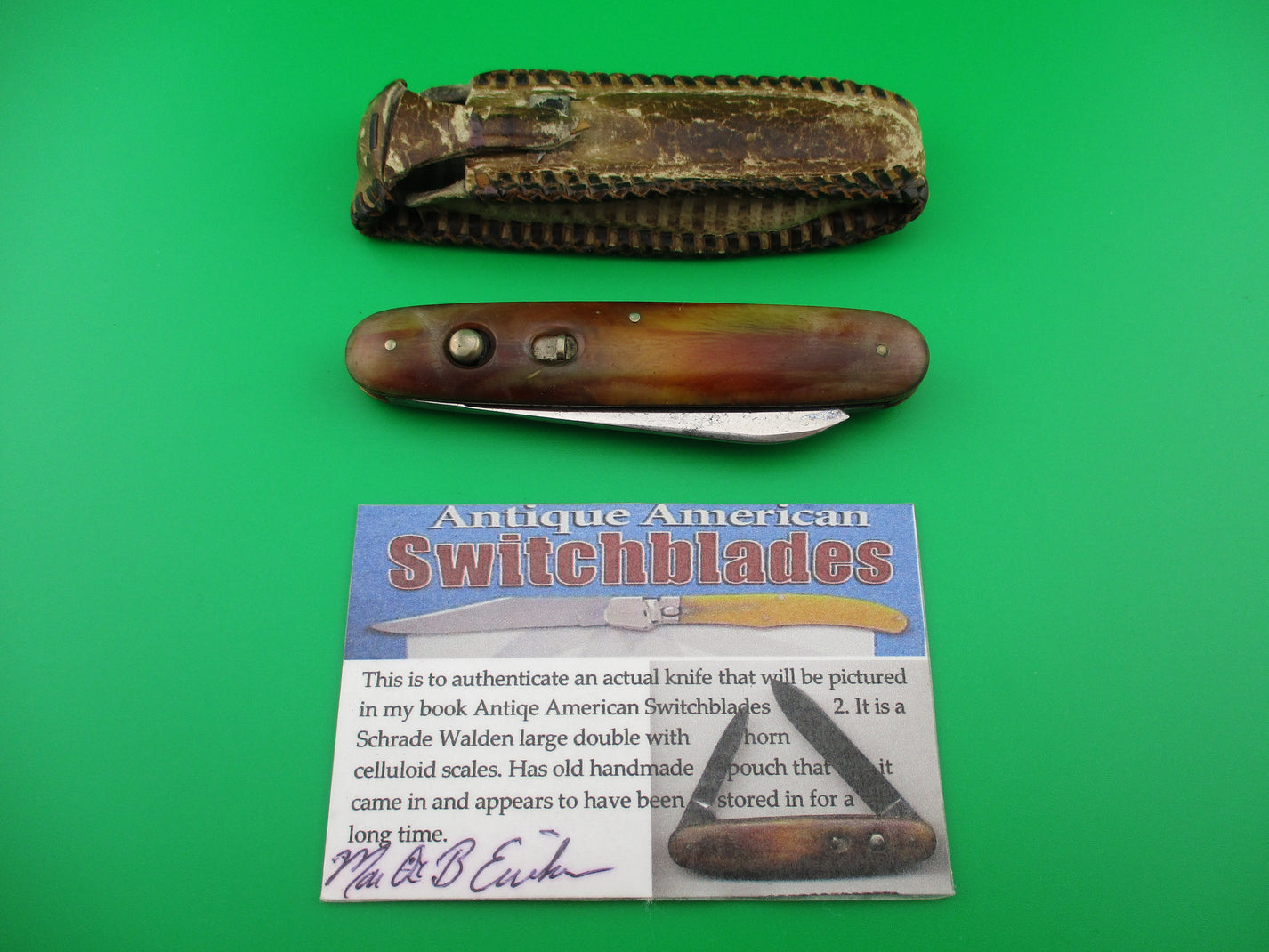 SCHRADE WALDEN Large double Horn celluloid switchblade Book knife