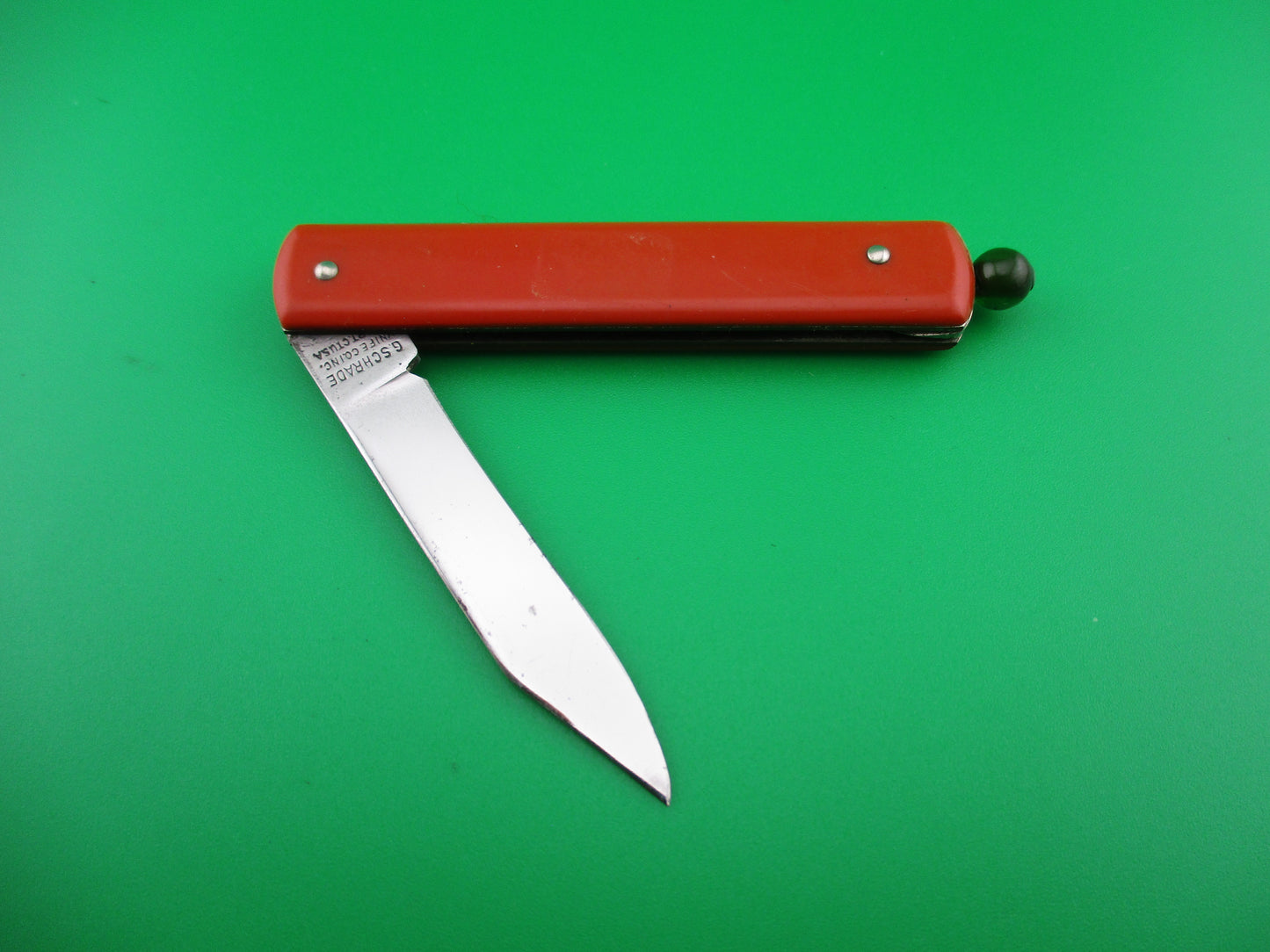 GEORGE SCHRADE Pullball Red w Green ball switchblade knife