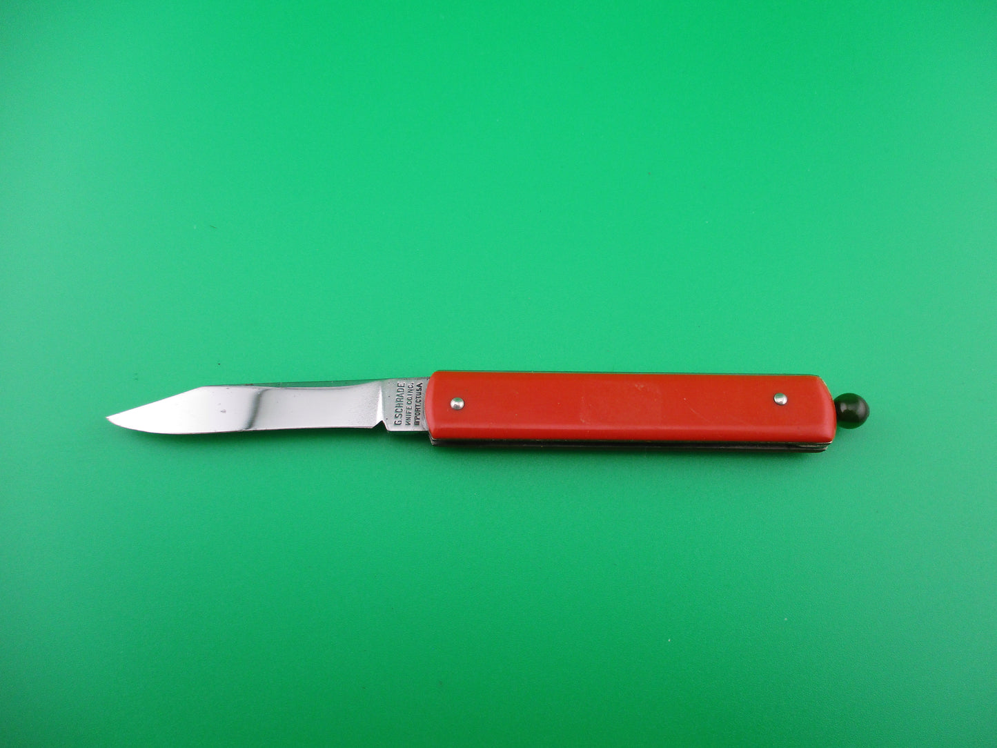 GEORGE SCHRADE Pullball Red w Green ball switchblade knife