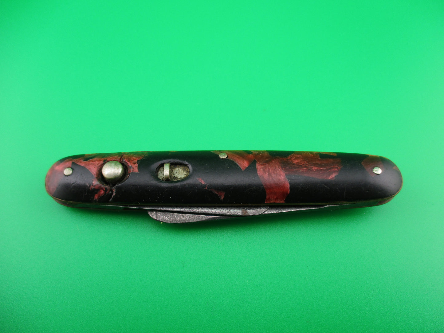 z PRESTO double Red pearl & black mottled celluloid handle switchblade Book knife