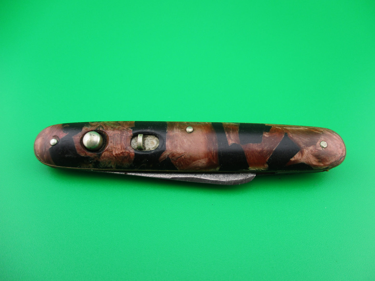 z PRESTO double Red pearl & black mottled celluloid handle switchblade Book knife