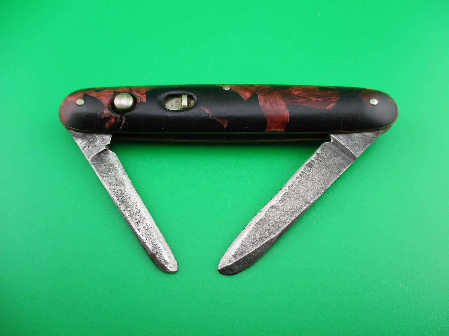 z PRESTO double Red pearl & black mottled celluloid handle switchblade Book knife