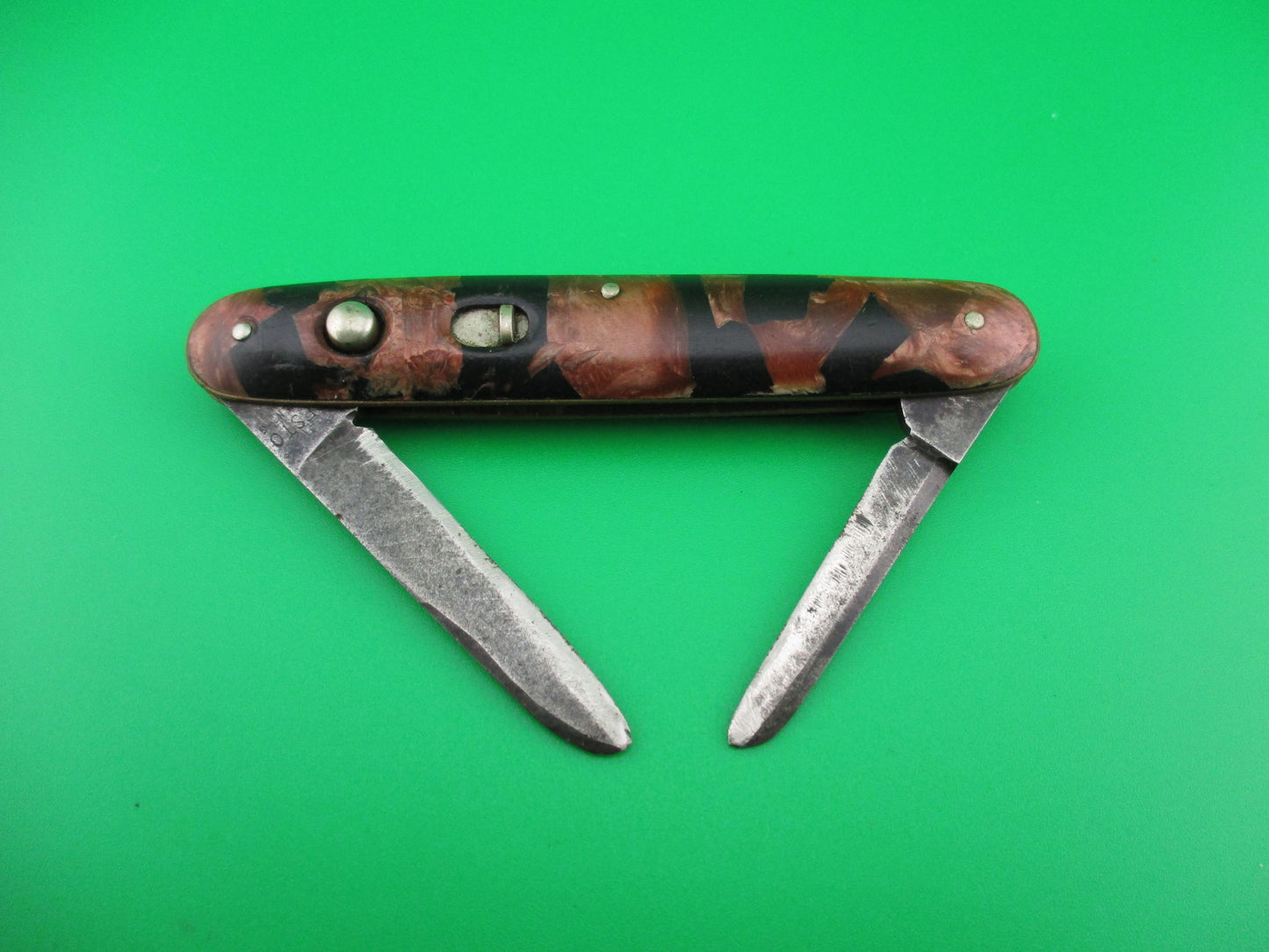 z PRESTO double Red pearl & black mottled celluloid handle switchblade Book knife